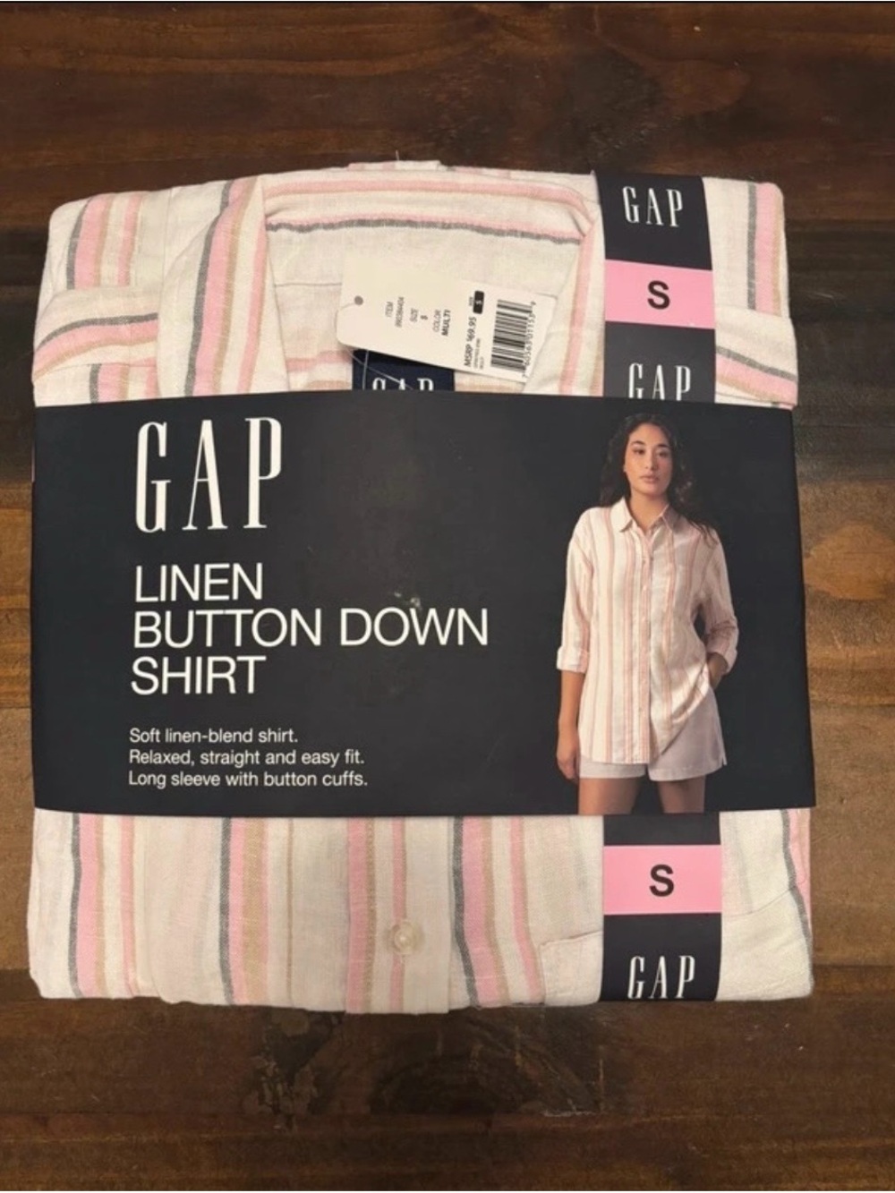 GAP Striped Linen Button-Down Shirt — Pink and Cream size S